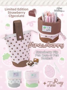Cute Girly Dot Strawberry Design Large Capacity Pencil Case