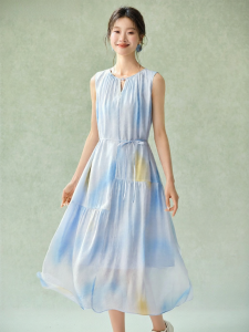 MOHANYIMEI | Summer New Waist-cinching Big Skirt Sleeveless Holiday Dress