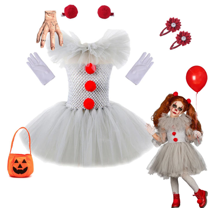 Halloween Costume For Kids Gray Girls Tutu Dress Kids Cosplay Scary