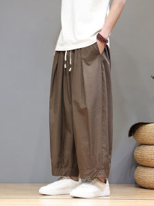 Quần Ống Đứng Rộng Rãi Mùa Hè Mỏng Cỡ Lớn Cỡ Lớn Quần Đèn Lồng Màu Nâu Mới Cho Nam Quần Dài Thường Ngày Cotton Nguyên Chất