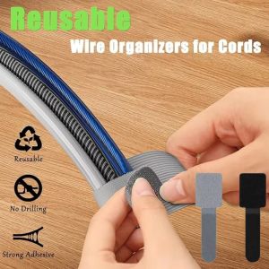 Reusable Self Adhesive Cable Ties Adjustable Cord Organizer Straps Wire Holder for Desk Home Office and Plant Fixation