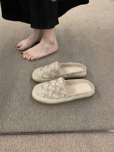 French Chic Headcover Flats Outdoor Slippers Womens Half Slip Summer Trendy Cool Slippers Low Heel Rubber Outsole PU Upper