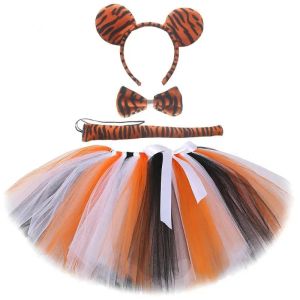 Cute Tiger Puffy Skirt for Baby Girls Outfit for Jungle Party Fluffy Tulle Midi Skirt for Kids Childrens Halloween Clothing
