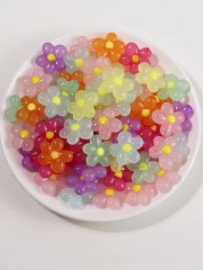 20pcs 20.5x21mm Flower Acrylic Beads Colorful Five Petals Flower Loose Beads For Jewelry Making DIY Bracelet Earrings Keychain