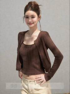 Bộ Đồ Slimming Áo Cardigan Dài Tay Không Cổ Xẻ Rỗng