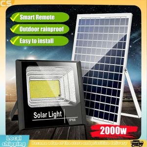 Solar flood light 2000W outdoor waterproof IP67 original with solar panel garden lamp room night light bulb for courtyard automatic with remote