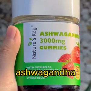 Natures Key Ashwagandha Gummies Root Extract with Vitamin D2 Promotes Sleep Stress Relief Strawberry Flavor 60 Gummies