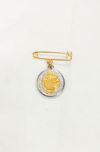 St. Benedict Miraculous Medal Baby/Adult Pin Original for (ANTI-usog balis diwata incanto atbp) for Protection Against Evil. 2 tone Embossed Non Tarnish Stainless gold/silver