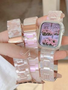 Ice Transparent Resin Shell Bracelet for Huawei Fit4 Watchband Replacement Band Womens Style Durable Wristband for Apple Watch