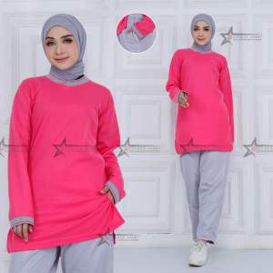 Baju Olahraga Senam Wanita Tunik Muslimah Bahan Lakos / Setelan Olahraga Senam Muslimah