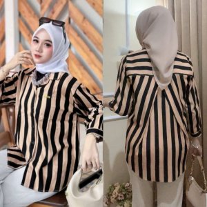 Kemeja salur wanita terbaru 2024 viral instagram bahan rayon oversize silang belakang jumbo LD120