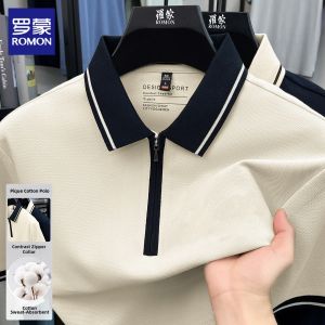 ROMON | Breathable Casual Contrast Collar Polo Shirt