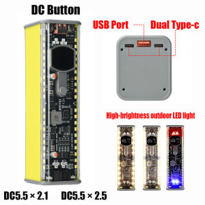 Gaqqee | PD 100W Fast Charge Transparent Power Bank Case 8‑Cells 21700 Battery Holder Kit No Soldering DC Adjustable Voltage LED