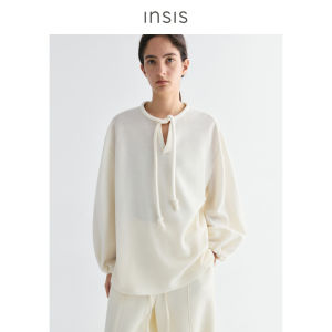 INSIS FEMME | Spring Simple Casual Round Cord Collar Loose Wool and Tencel Sweater Jacket