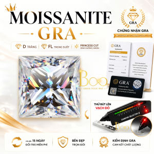Princess - Kim Cương Nhân Tạo Moissanite Nước D Độ Sạch: FL (Trong suốt) 3EX Kèm Kiểm Định GRA