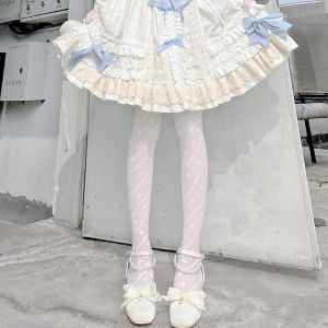 White Lolita Stockings for Women Summer Thin Style Japanese Cute Striped Heart Shape Pantyhose Pure Desire Black Silk Base Socks