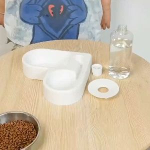 2 in 1 Pet Bowl Feeder Plastic Round Automatic Drinking Feeding Bowls Cat Food Bowl