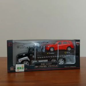 Diecast Miniatur Mainan Mobil Truk Trailer Towing Derek Besi Pullback