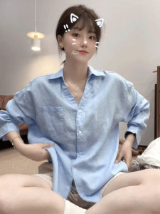 เสื้อเชิ้ตแขนยาวผ้าลินินไหมสไตล์ญี่ปุ่นหรูหราสำหรับผู้หญิงในช่วงฤดูร้อน เสื้อเชิ้ตผ้าลินินไหมบางหลวมๆ สบายๆ ทันสมัย