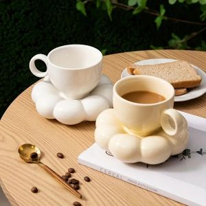 Ceramic Cloud-Shaped Coffee Cup & Creative Sunflower Saucer: Unique Office Afternoon Tea Mug & Exquisite Milk Cups