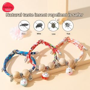 ปลอกคอกำจัดพยาธิสุนัขและแมว ปลอกคอไม้การบูรป้องกันหมัด ปลอกคอสัตว์เลี้ยง กระดิ่งกำจัดพยาธิภายนอก สร้อยคอ