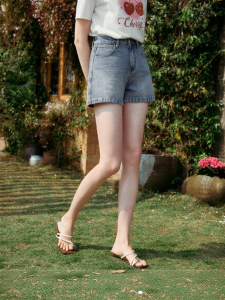 XIANGYING | High Waist A-Line Washed Loose Denim Shorts