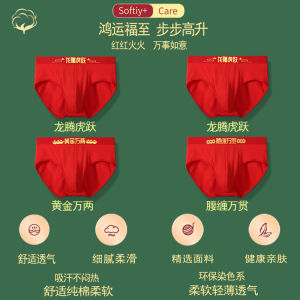 Pure Cotton Triangle Underwear for Men Marriage New Year Large Size Short Pants Cat People Original Design Breathable Comfortable