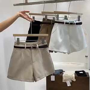 กางเกงขาสั้น มีกระเป๋าข้าง ผ้ายืด ใส่สบาย กางเกงขาสั้นเอวสูง ทรงสวย Women Shorts สไตล์เกาหลี