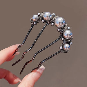 Exquisite Rhinestones Pearls U-shaped Hair Combs for Women Elegant France Ancient Style Alloy Hairpin Female Hair Accessories