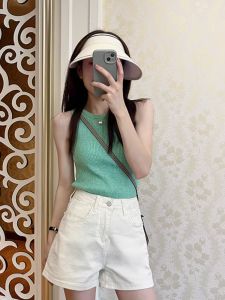 Summer 2023 Womens Slim Fit Knitted Sleeveless round Neck Vest Sweet And Spicy Style Commute Essential Single Piece Pure Color