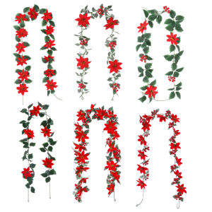 【New Arrival】 Christmas Artificial Garland Wall-Mounted Simulation Garland Festival Theme Multi-purpose for Front Door Tree Decoration