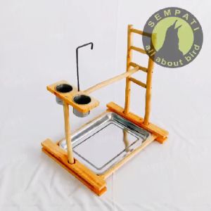 SEMPATI Tangkringan Burung Parrot Kayu Kopi Fullset Plus Tatakan Cepuk Wadah Makan Minum Tangkringan Burung Nuri Hantu Kakatua Bayan Sun Conure Parkit Australia Macau Elang Dll