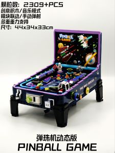 Creative Retro Pinball Game Table Assembly Building Blocks LED Rolling Light Music Toys Gift Intelligent Playful Geared Transmission