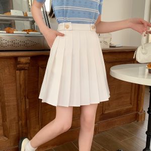 White Korean Style High Waist A-Line Midi Skirt for Women plus Size Slimming Pleated Half Body Skirt College Style