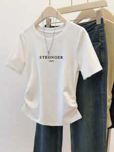 White round Neck Short Sleeve Slim Fit Womens T-Shirt Spring Summer Pure Color Design Waist-Cinching Flattering Short Length