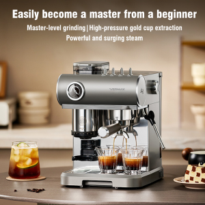 Vermax Barista Express Espresso Machine with Grinder Single Boiler 20Bar Coffee Maker Semi Automatic With Milk Frother Steam Wand For Cappuccino Latte 1.5L Tank