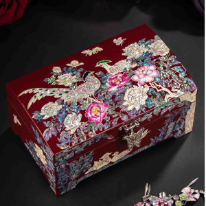 Newlywed Couples Shell Lacquerware Jewelry Box Storage Container Traditional Chinese Style Tri-Gold Non-Heritage Pingyao Polished