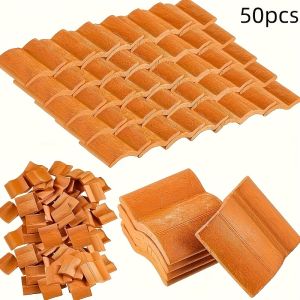50pcs Mini Red Roof Tile Gray Bricks Model Building Set Clay Material Miniature Tile Sculpture Landscape Accessories DIY Set