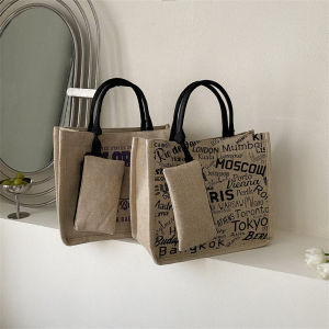 Linen Handbag Casual Outdoor Womens Bag Simple Artistic Linen Tote Bag for Students Going to Class And Office Ladies Bag