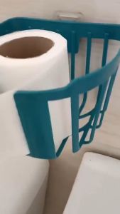 Toilet Tissue Box Roll Paper Tray Storage Holder Punch-Free Wall Mount Bathroom Rack Hollow Design