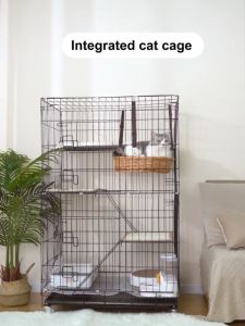Cat Cage 4 Layer Pet Cage Foldable Easy Assemble Sturdy Pet Furniture Cat Cages with Wheels with Litter Box Sturdy Cage