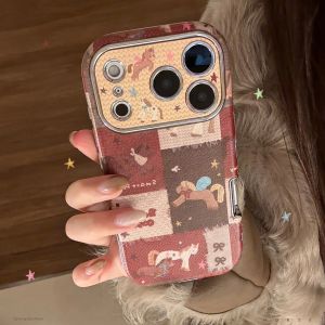 Potdemiel | Ốp Điện Thoại iPhone 17/16/15/14/13/12/11 Pro Max Hình Ngựa Pony Hoạt Hình Hàn Quốc Chất Liệu Da Ghép Chống Sốc - Ốp Lưng