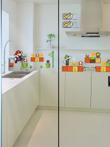 Mario Kitchen Glass Door Stickers Living Room Balcony Decorative Sliding Door Anti-Collision Static Electricity Window Flower