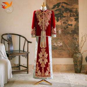 New 2025 Mens Show He Wedding Dress Chinese Style Long Tailcoat Wedding Ceremony Drinking Ceremony Large Size Dragon And Phoenix Coat