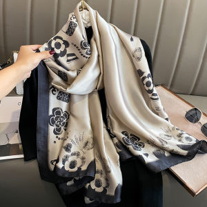 Hebe Style Womens Scarf Fashionable Autumn Winter Warmth Floral Print Silk Rectangle Versatile Moms Wrap Shoulder Shawl