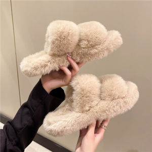 Womens Thick Bottom Platform Slippers Indoor Outdoor Home Office Fashionable Fluffy Slippers High Heel Casual Comfortable Sandals
