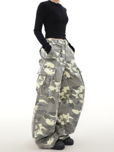 American Style High Street Camouflage Work Pants Mens Loose Floor-Length Trousers with Large Pockets Fashionable Casual Pants