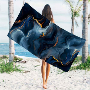 BILIBILI | Dark Blue Gold Marble Beach Towels Ultra Lightweight Quick Drying Super Absorbent Summer Essential Fast-Drying Towel for Beach
