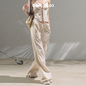 OAKMOO | Bộ Áo Cotton Linen Màu Khối Dây Rút Chéo