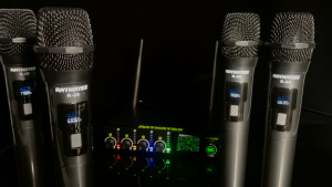 RAYHAYES Professional 4 Channel Wireless Microphone Rechargeable UHF Microphone For Videoke